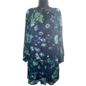 Loft Dress Size Large Floral Ruffled Tiered Balloon Sleeves Bohemian Cottagecore